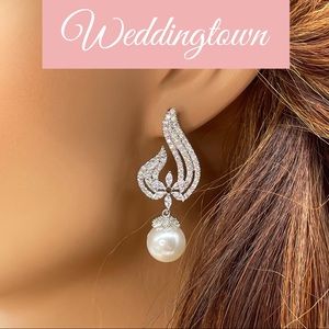 Silver luxury statement pearl earrings drop dangle